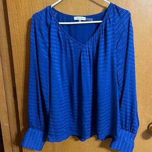 Calvin Klein Royal Blue Lined V-Neck Pullover Blouse Women’s Size Large